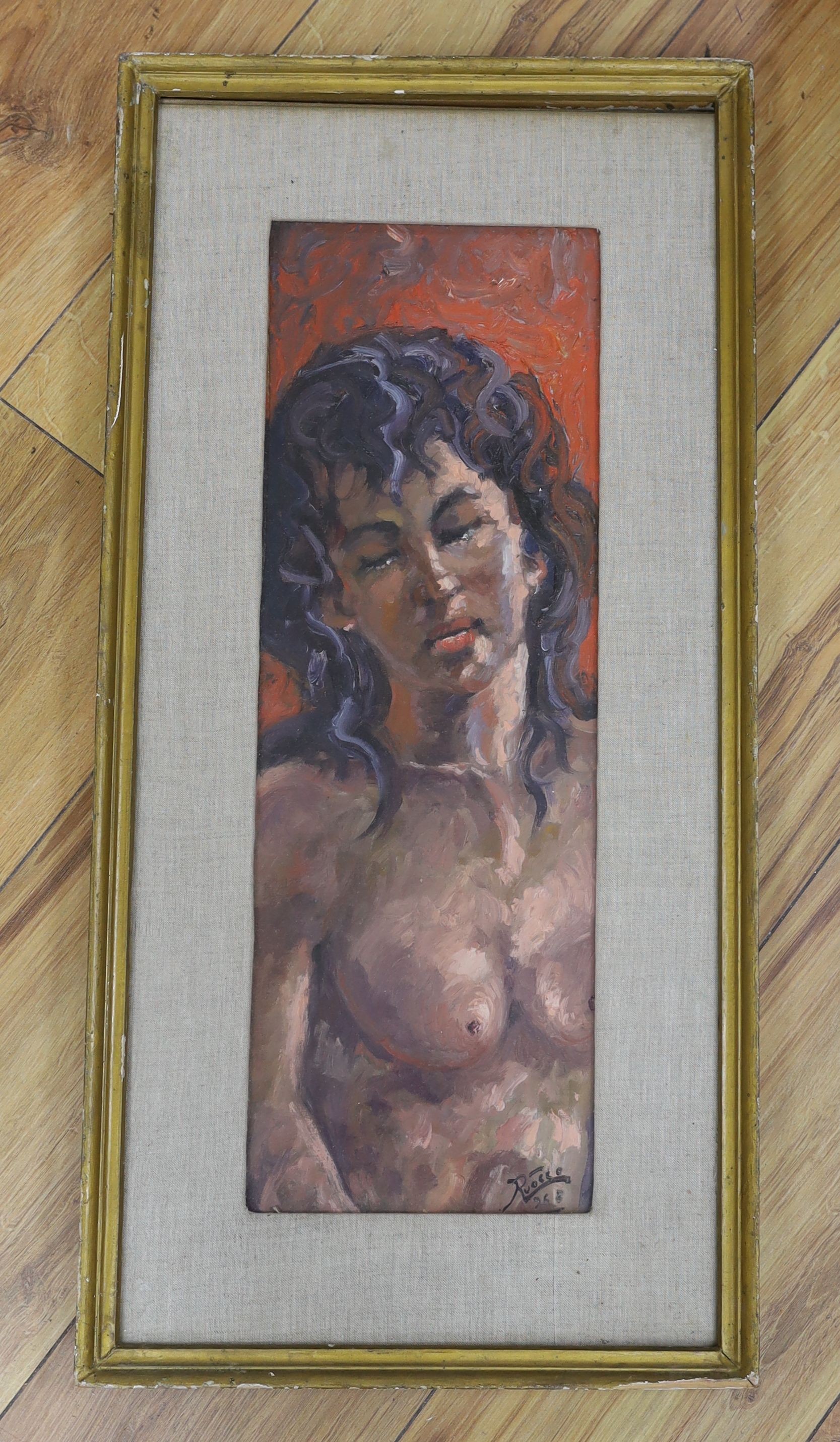 Angelo Ruocco du Salerno, oil on card, La Modella, signed and inscribed verso, 50 x 17cm